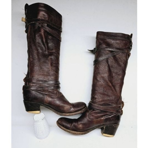 Fixer Upper Frye Jane Leather Strappy Boots Size 8 - Picture 1 of 8
